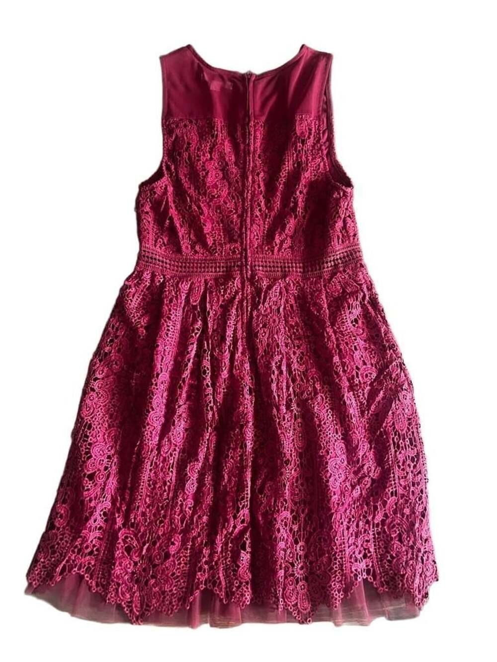 Francesca's Burgundy Floral Lace Fit & Flare Cocktail Dress Size L - Picture 8 of 9